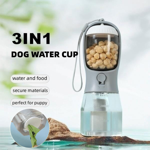 Dog Water Cup Drinking –Food Garbage – waste Bag Three-in-one Portable