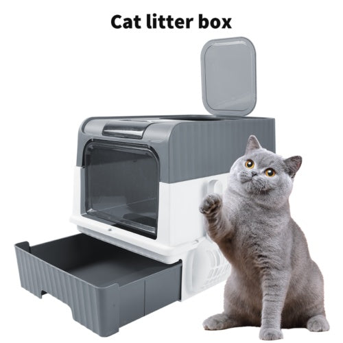 Foldable Enclosed Cat Litter Box with Drawer