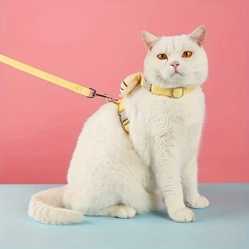 Cat Harness Leash Set With Cute Bee Plaid Cats Escape Proof