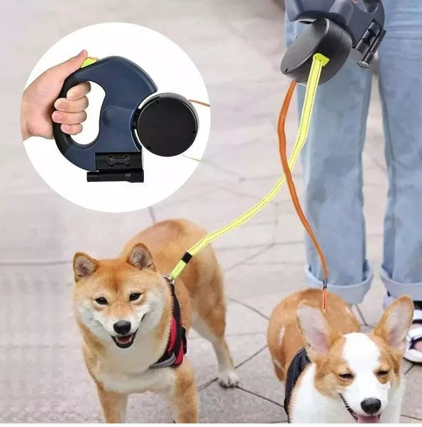 🇺🇸 Retractable Dual Dog Leash with LED Light – Tangle-Free