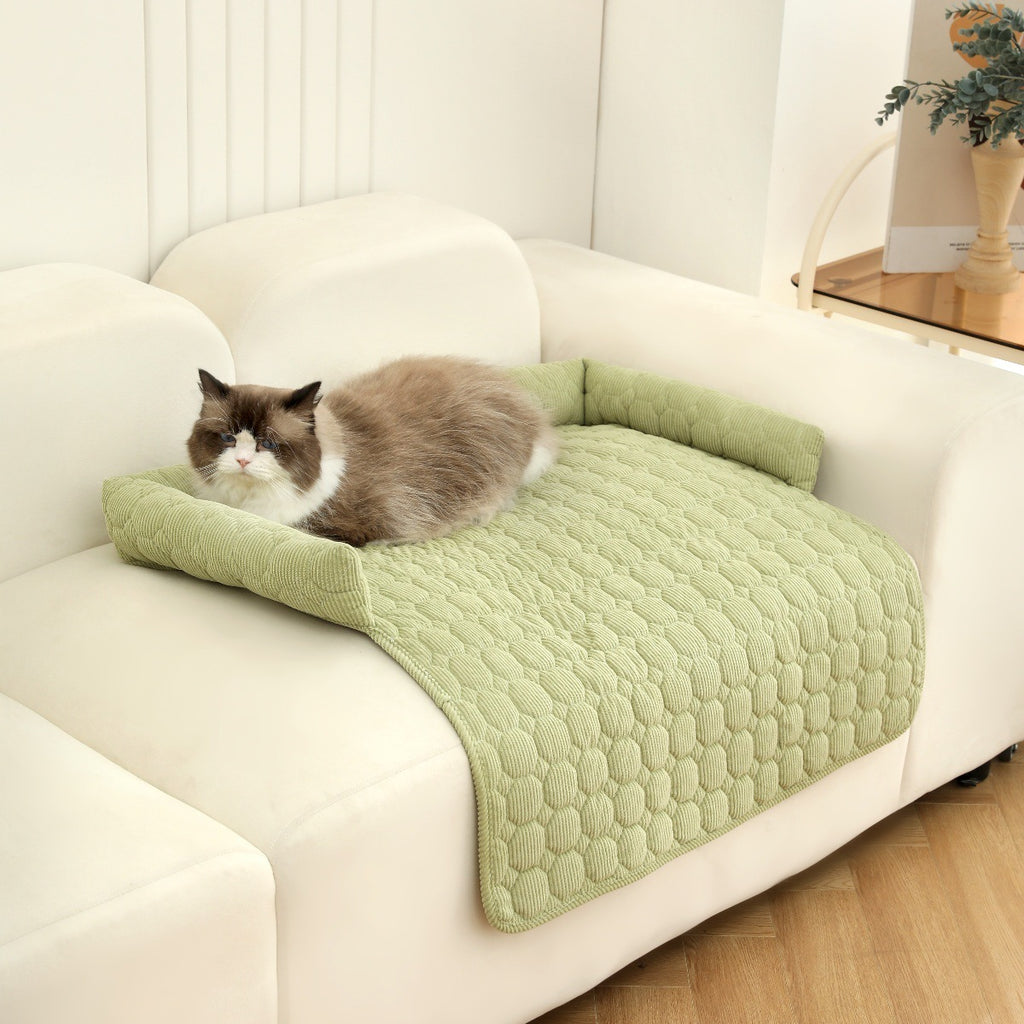 Premium Corduroy Pet Bed with Neck Pillow - Ultra Soft Calming Dog & Cat Blanket Mat
