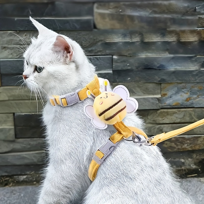 Cat Harness Leash Set With Cute Bee Plaid Cats Escape Proof