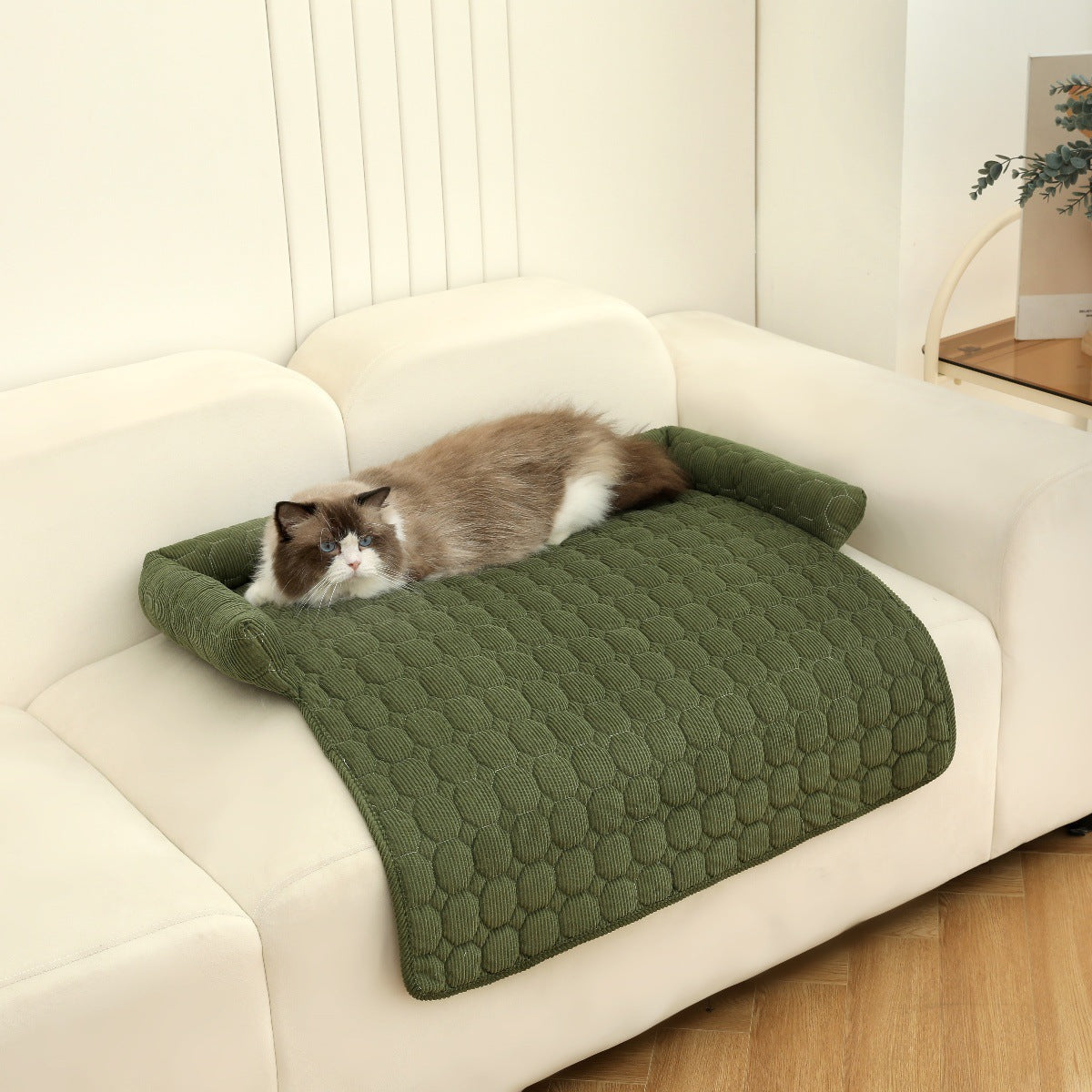 Premium Corduroy Pet Bed with Neck Pillow - Ultra Soft Calming Dog & Cat Blanket Mat