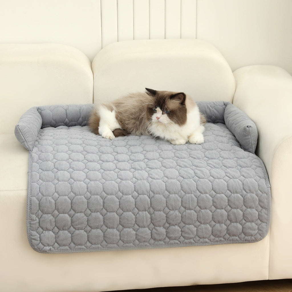 Premium Corduroy Pet Bed with Neck Pillow - Ultra Soft Calming Dog & Cat Blanket Mat
