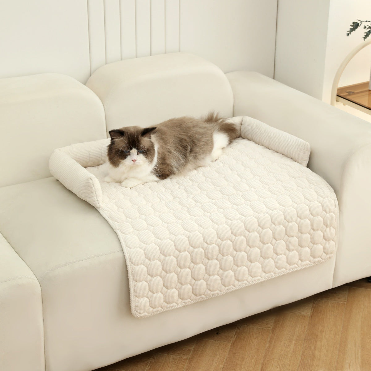 Premium Corduroy Pet Bed with Neck Pillow - Ultra Soft Calming Dog & Cat Blanket Mat
