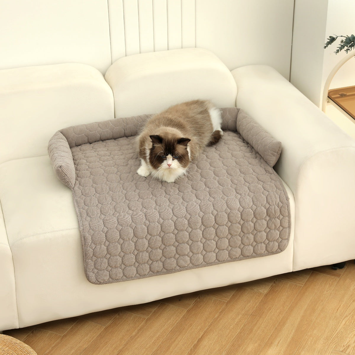 Premium Corduroy Pet Bed with Neck Pillow - Ultra Soft Calming Dog & Cat Blanket Mat
