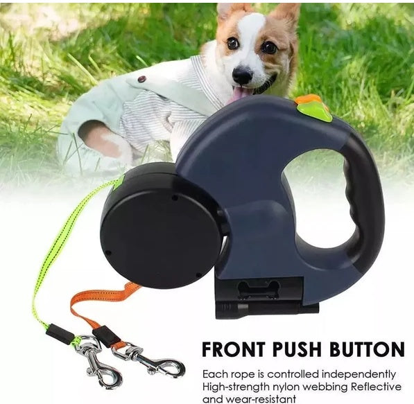 🇺🇸 Retractable Dual Dog Leash with LED Light – Tangle-Free