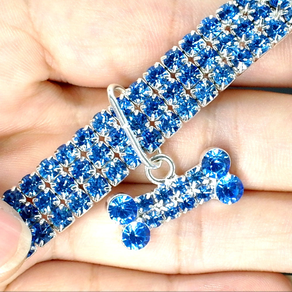 Rhinestone dog collar in blue color