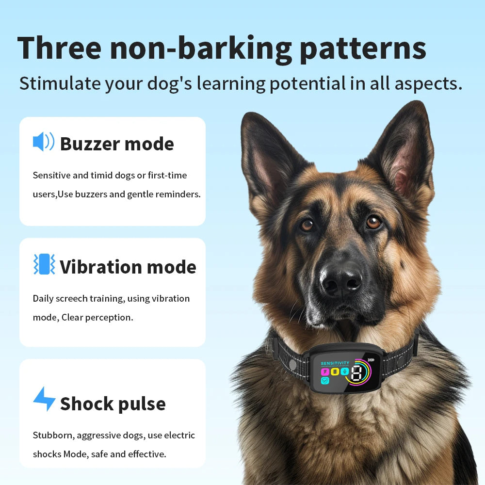 Smart Anti-Bark Dog Collar - Rechargeable Training Device with HD Display & Waterproof Design