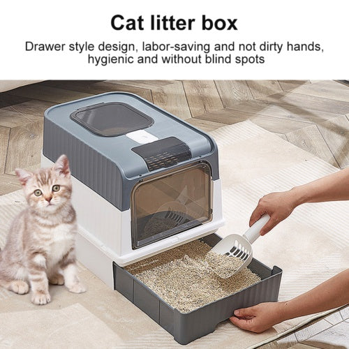 Foldable Enclosed Cat Litter Box with Drawer