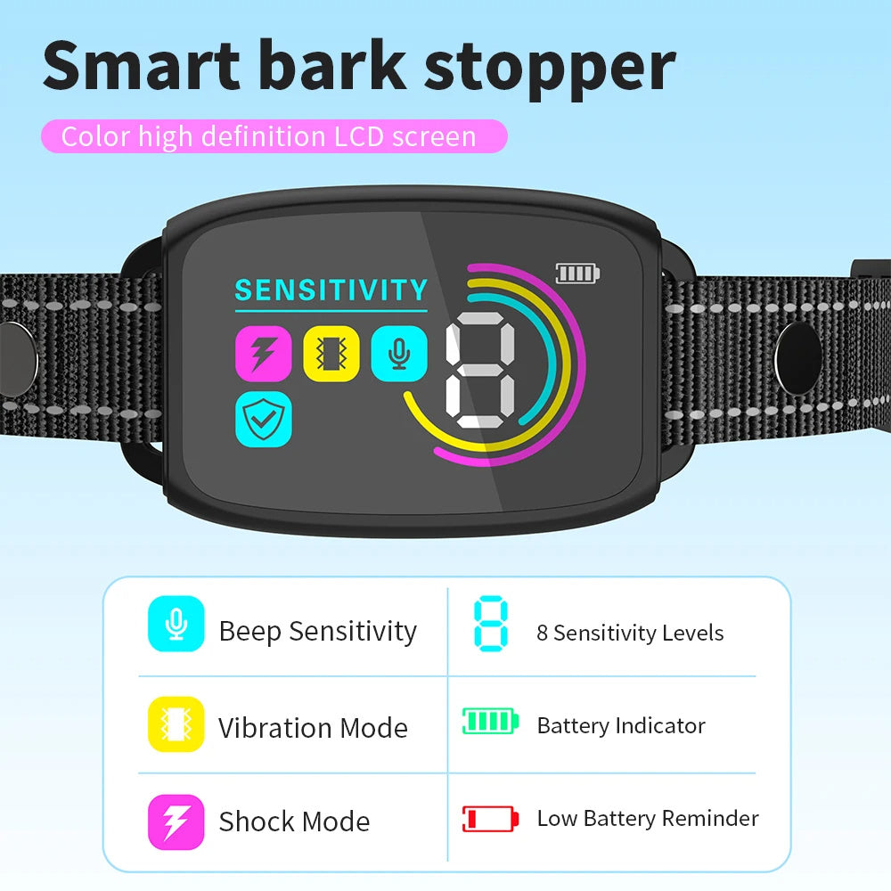 Smart Anti-Bark Dog Collar - Rechargeable Training Device with HD Display & Waterproof Design