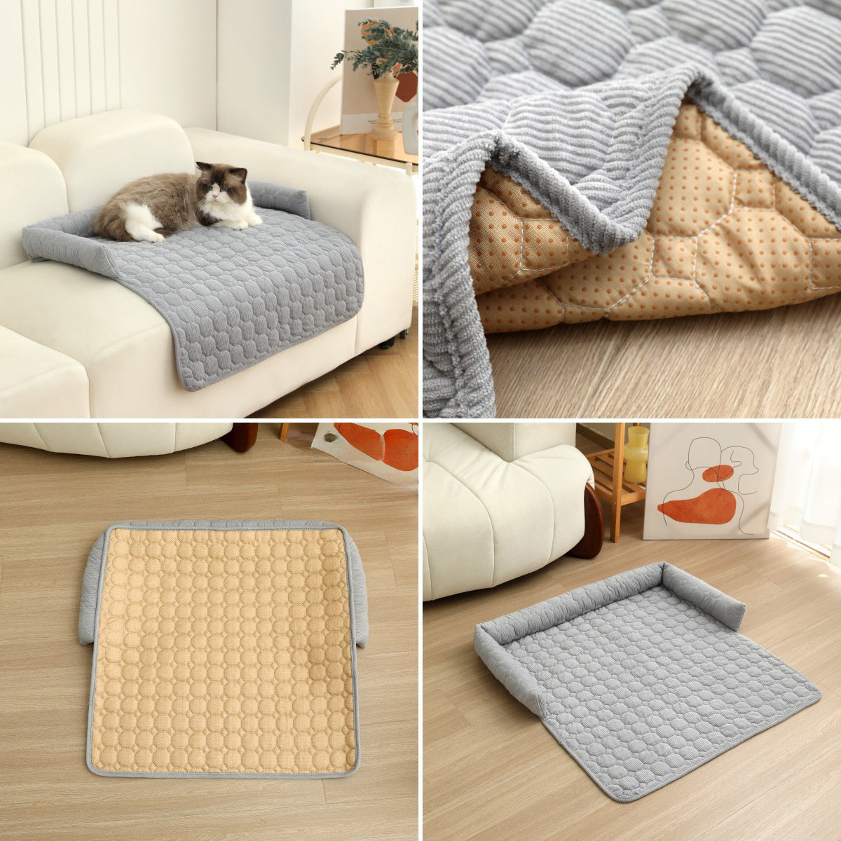 Premium Corduroy Pet Bed with Neck Pillow - Ultra Soft Calming Dog & Cat Blanket Mat