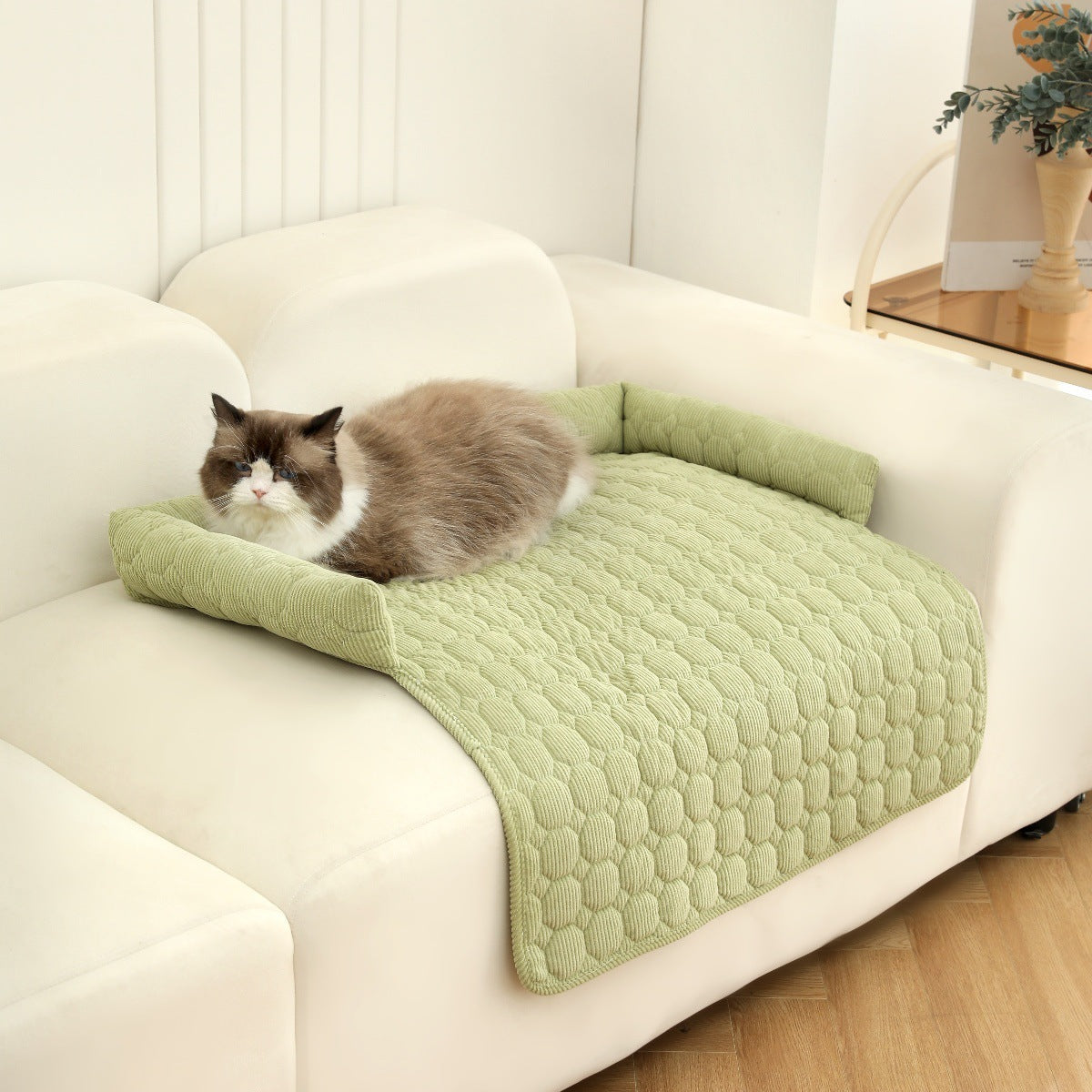 Premium Corduroy Pet Bed with Neck Pillow - Ultra Soft Calming Dog & Cat Blanket Mat