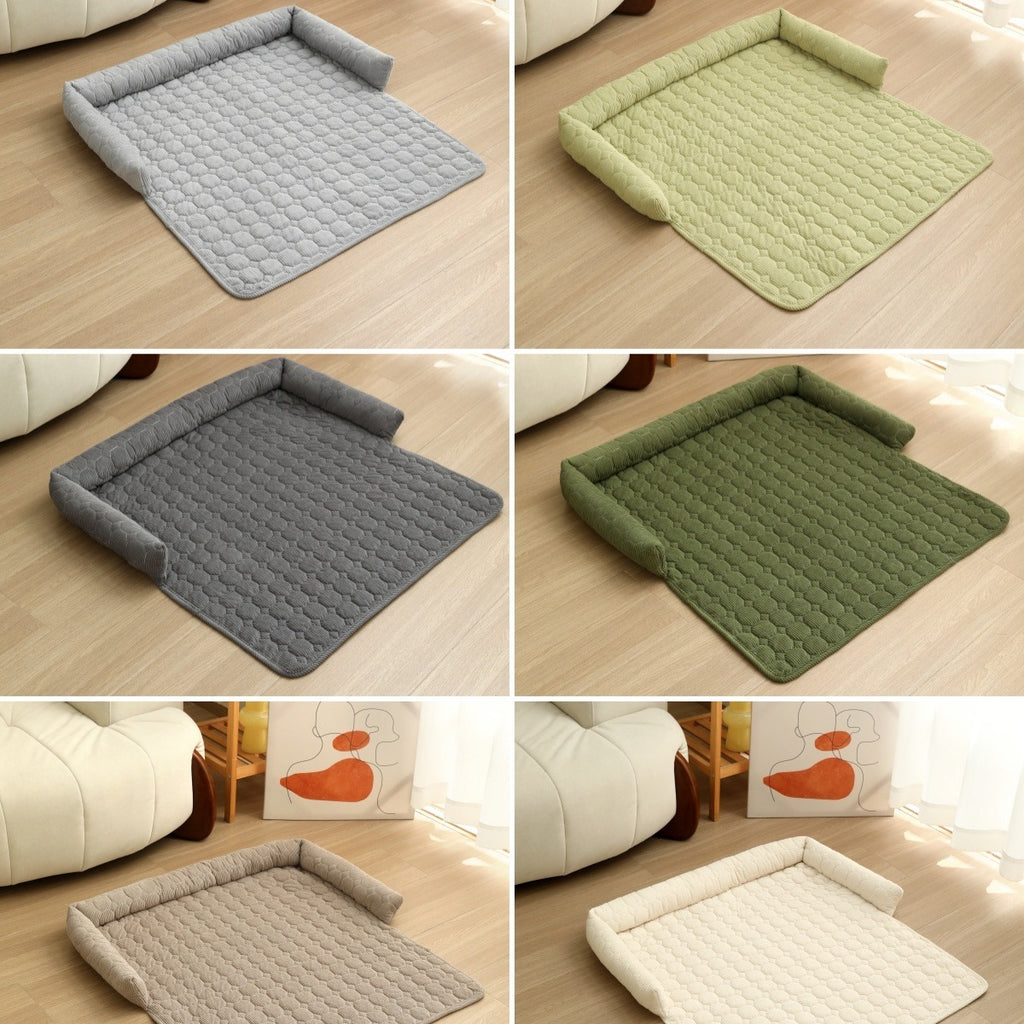 Premium Corduroy Pet Bed with Neck Pillow - Ultra Soft Calming Dog & Cat Blanket Mat