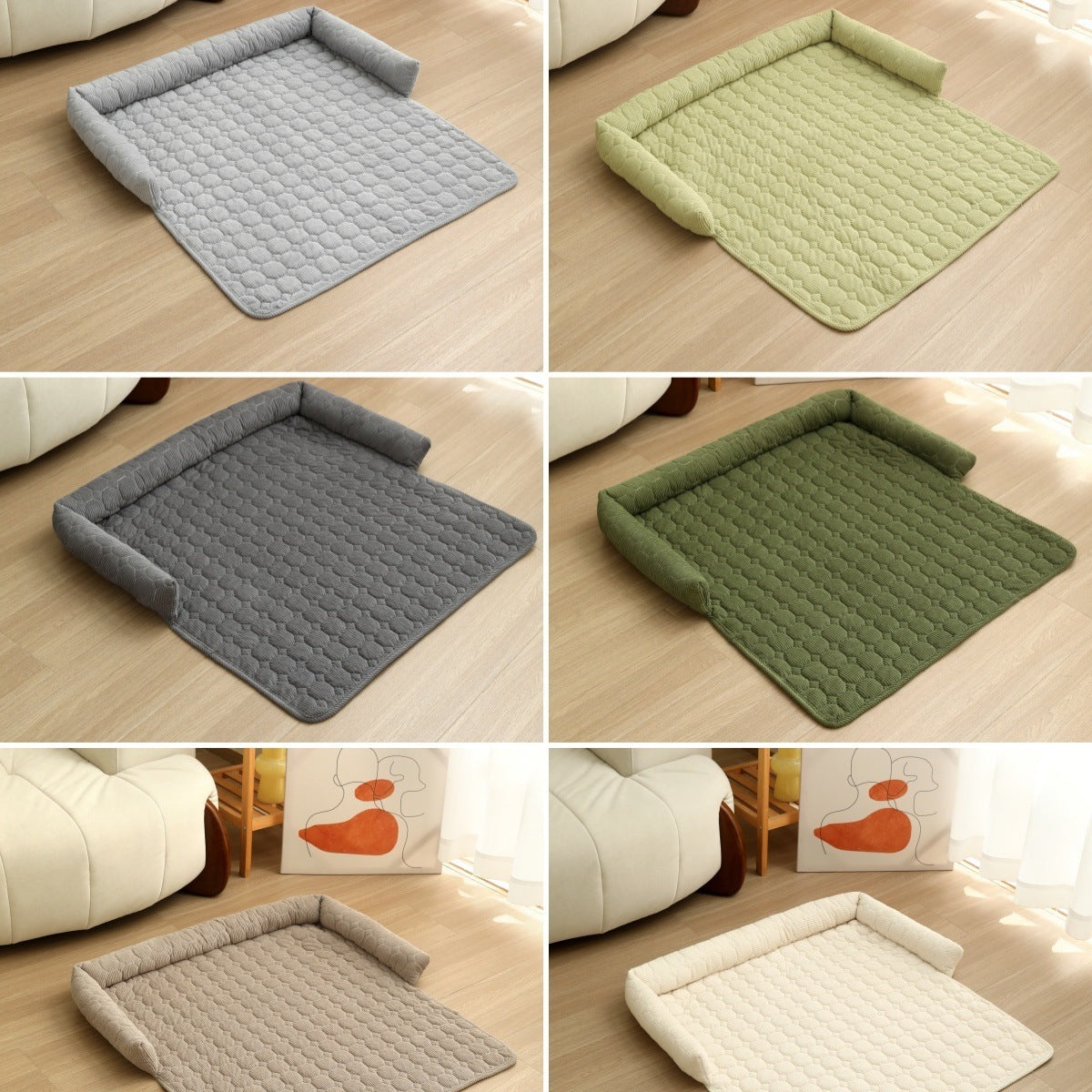 Premium Corduroy Pet Bed with Neck Pillow - Ultra Soft Calming Dog & Cat Blanket Mat